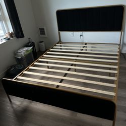 Black Velvet & Gold Queen Bed Frame w/ 10 in” Lucid Memory Foam Mattress