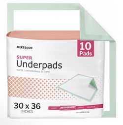 McKesson Super Underpads 30 x 36 “, 10 count/ pk, 2 pks available