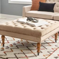 Tan Tufted Velvet Square Ottoman With Wheels