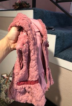 Little red riding hood in fluffy pink 6-9 months lined with sequence for girls