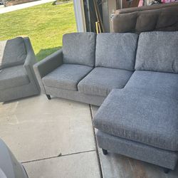 Sofa With Reversible Chaise & Swivel Chair 