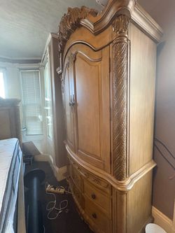 VINTAGE OAK & MARBLE BEDROOM SET