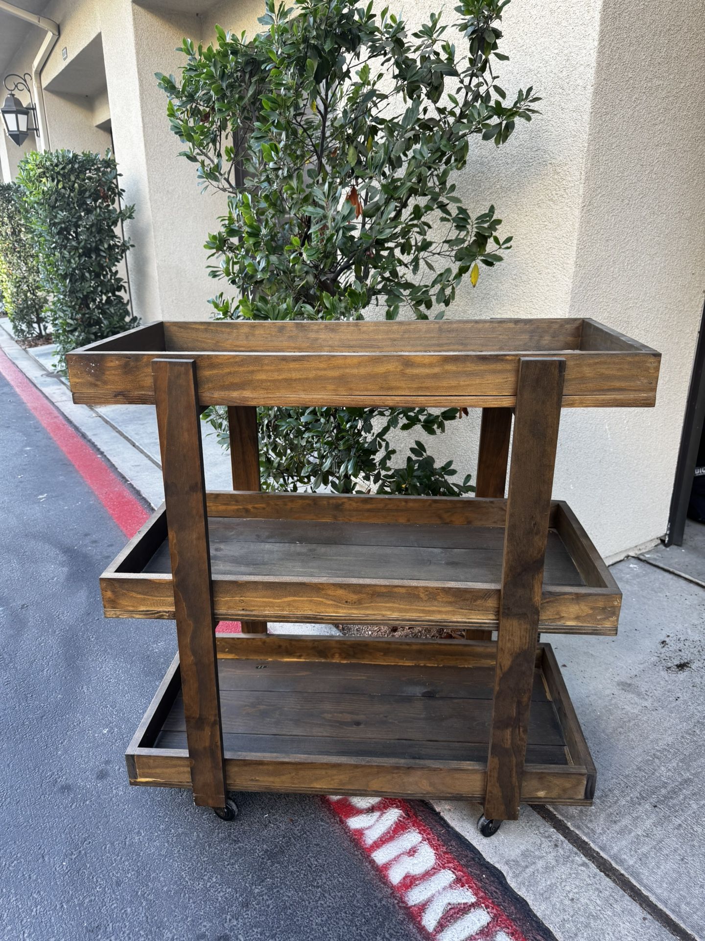 Tier Dark Wood Rolling Shelf / Utility Cart
