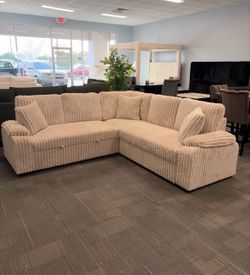 NEW IN BOX Cream Cord Sectional With Pull-Out Bed * Finance Available $54 Down Pmt