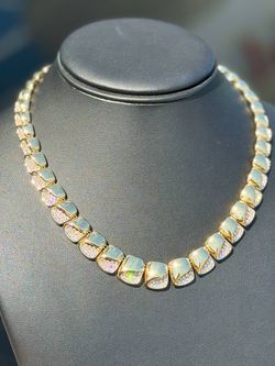 18k solid yellow gold 12CTW diamond Squire links 18” Necklace chain