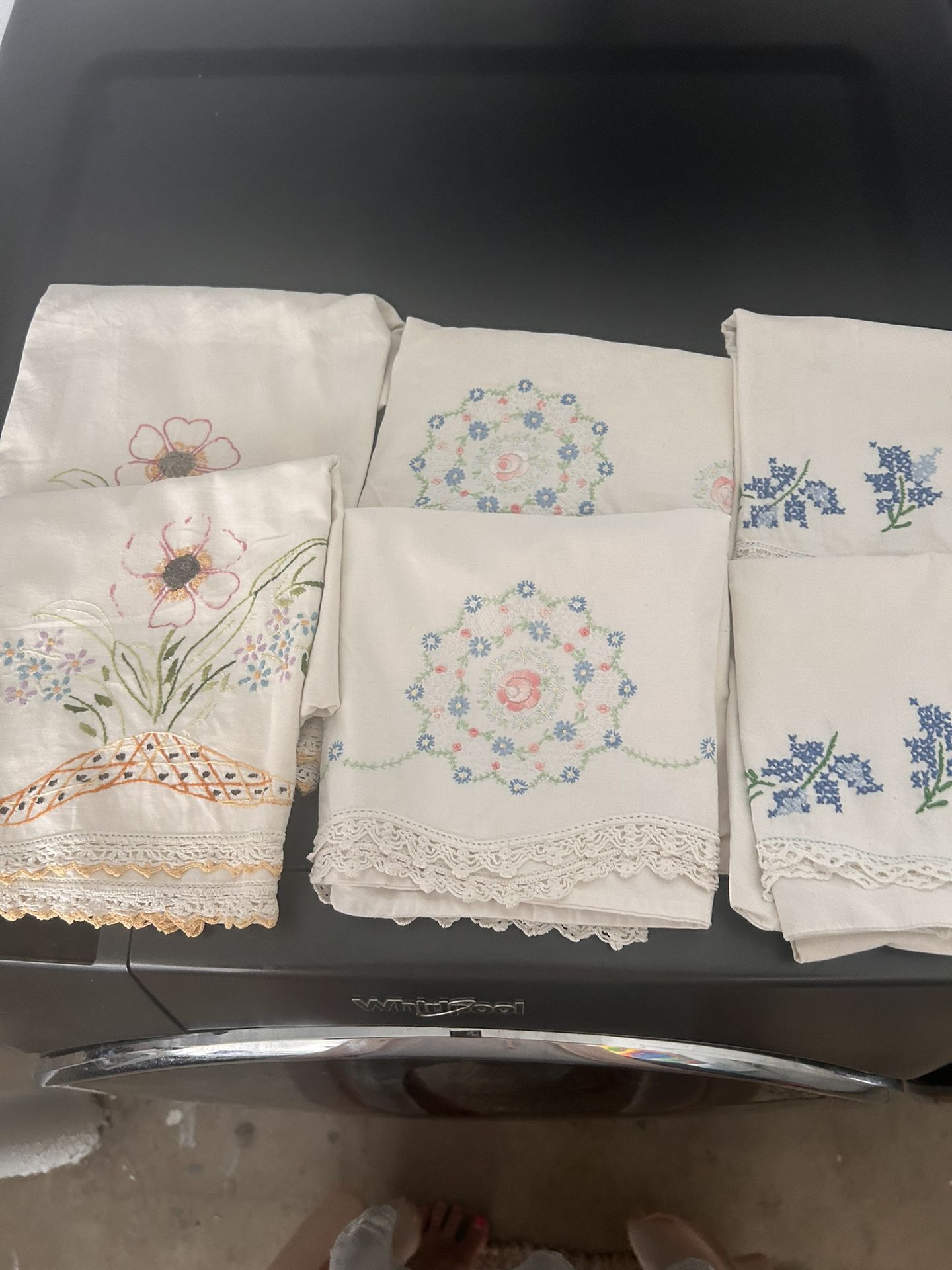 Vintage Shabby Chic Embroidered/Crocheted Pillow Cases