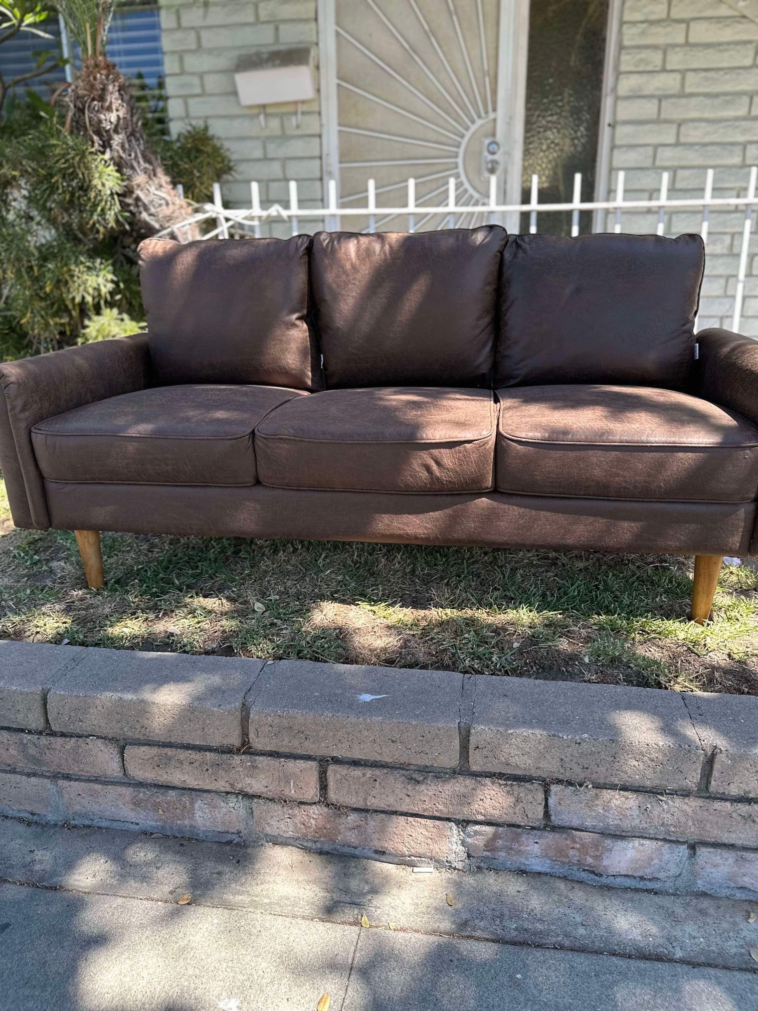 ovios 73.6" Mid Century Modern Sofa Couch, 3 Seater Suede Leather Couches with Armrests and Comfy Cushions, Deep Seat Sofas for Living Room Bedroom Ap