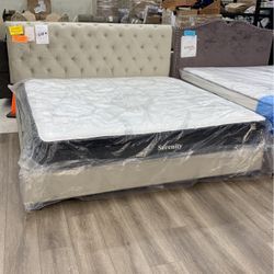 Champagne Upholstered Bed Frame 