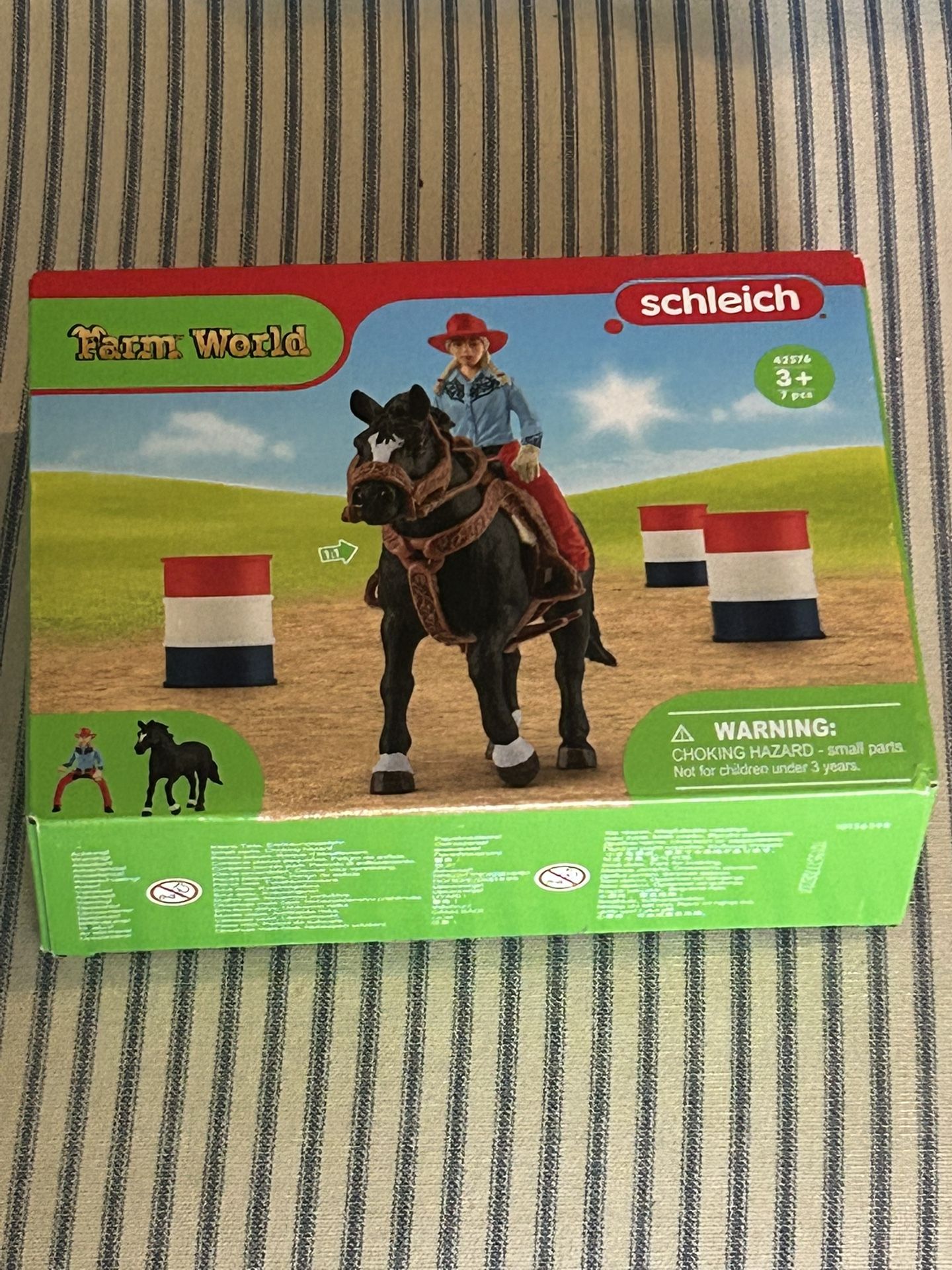 Schleich - Farm World 7pc Barrel Racing Set Cowgirl Figurine & Horse Figure Toys
