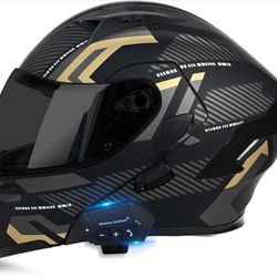 Bluetooth Modular Motorcycle Helmets, DOT Approved Flip Up Full Face Motorcycle Dual Visor Helmet, with Dual Speakers and Microphone - Large