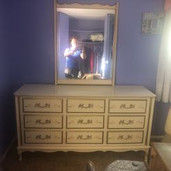 Matching bedroom dresser with mirror and bedside dresser