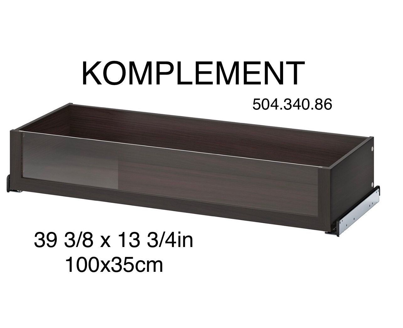 KOMPLEMENT drawer 39 3/8 x 13 3/4 black-brown with glass front for IKEA PAX wardrobe 504.340.86 new