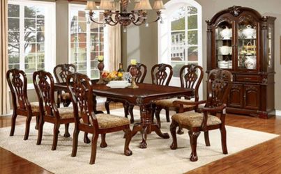 Brand New Upscale Cherry 9pc Formal Dining Table Set