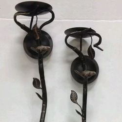 2 Frontgate Grandinroad Metal Bird wall Sconce candle holders 27" 31" black