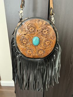 New Cowhide + Fringe + Turquoise Crossbody purse