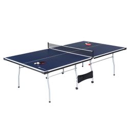 Blue Ping Pong Table with paddles
