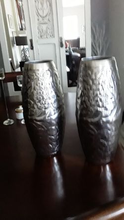 Beautiful heavy metal silver tall vases