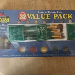 Acrylic Enamel Gloss 32 Color Value Pack Crafting Paint Set Plus 10 Brushes