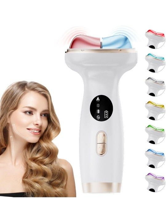 Upgraded Hot & Cold Dual Mode Face and Neck Beauty Massager, 7 in 1 LED Facial Sculptor, 7 Modes -Micro - Vibration - 7 Light -Heating -Ice Compress
