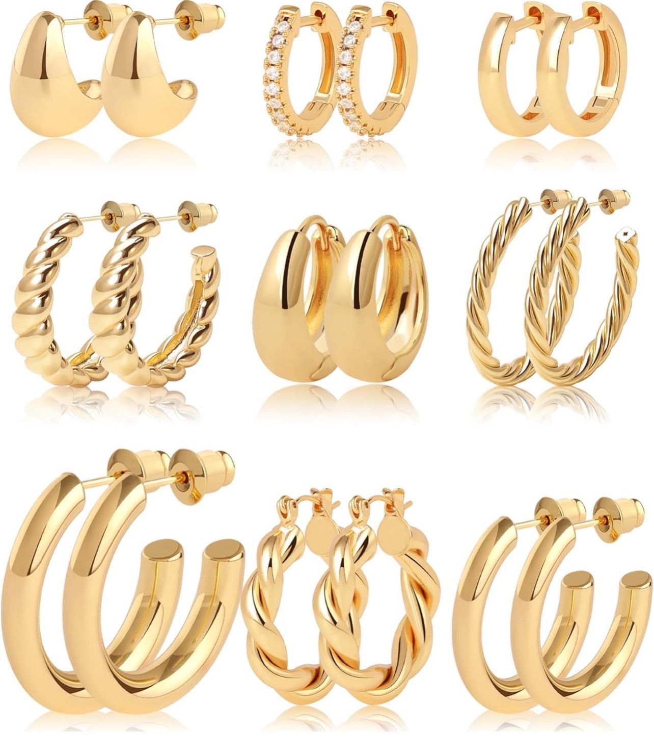Gold Hoop Earrings for Women Chunky Twisted Huggie Hoops Earrings Set 14K Real Gold Plated Christmas Gift for Women 400+ bought in past month