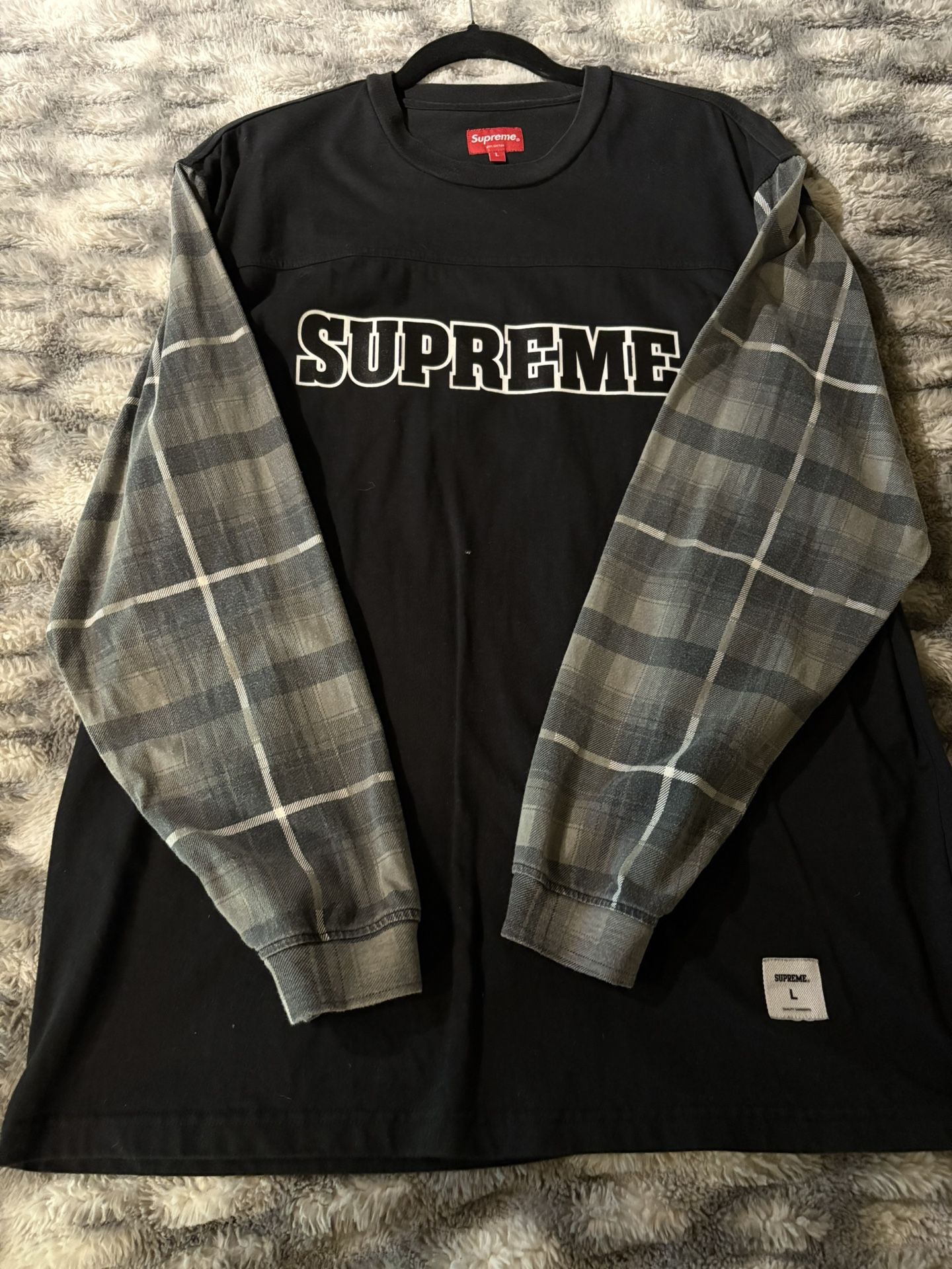 Supreme Plaid Sleeve L/S Tee Large Black