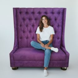 Large Purple Suede Tufted Couch Throne Bench Chair Sofa 56" x 31" x 61” Contemporary Glam Design