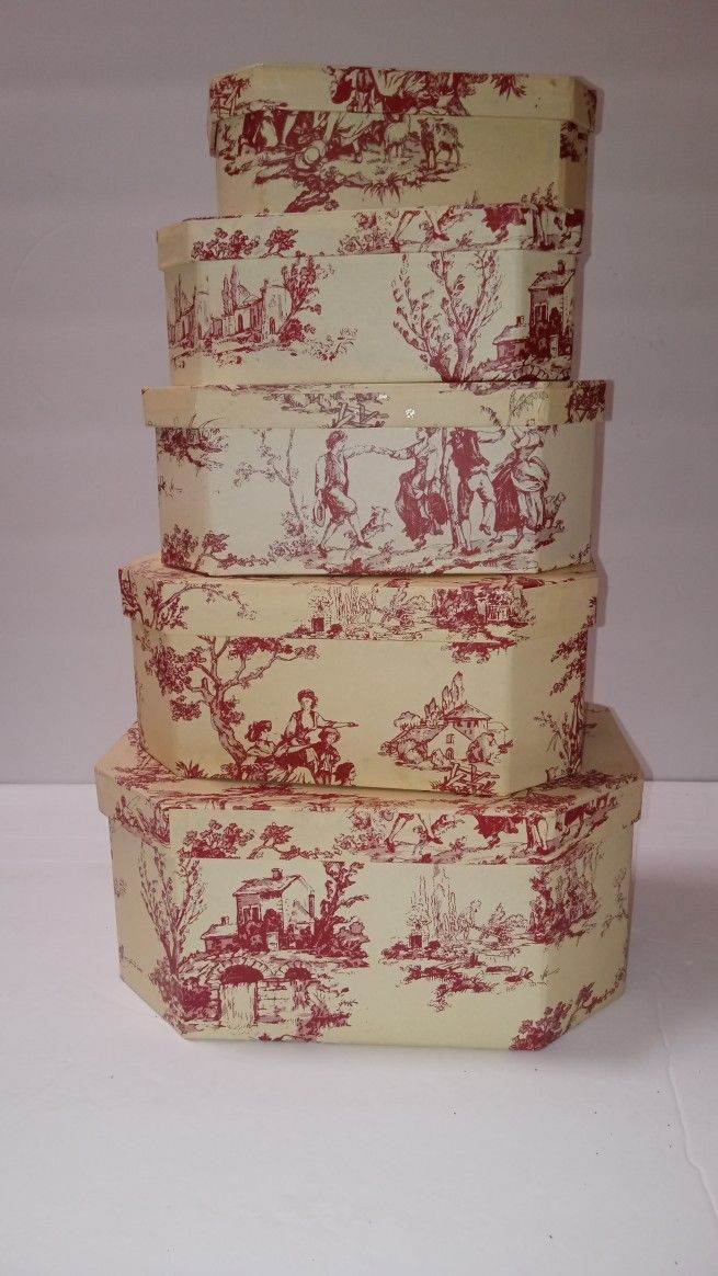 *Decorative Stacking Boxes in a French Country Theme 5 Boxes*