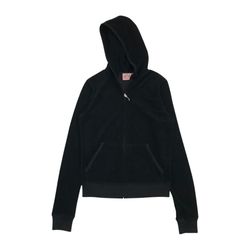 Vintage Juicy Couture Velour Track Jacket Medium M Black Hoodie Sweatshirt Y2K