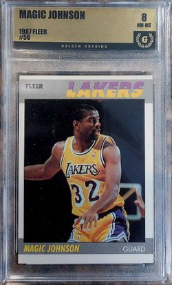 1987 Fleer # 56 Magic Johnson, 8 NM-MT, Beautiful Card! Centered, GOAT, HOF!