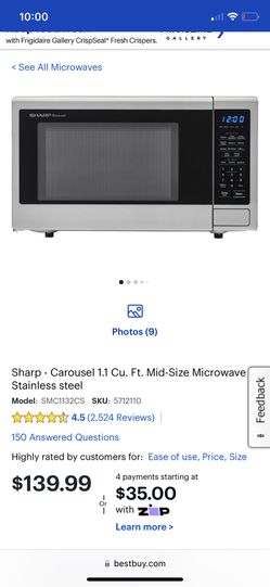 Best Buy: Sharp Carousel 1.1 Cu. Ft. Mid-Size Microwave Stainless Steel  SMC1132CS