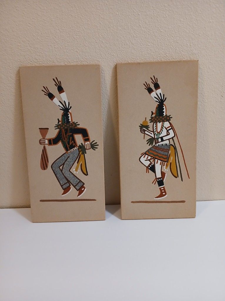 VINTAGE SAND PAINTING "Yei" BY NAVAJO ARTIST "ALFRED WATCHMAN" ~ 16"H x 8"W