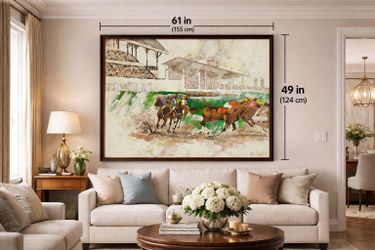 ⭕️ Large Acrylic Painting On Canvas Lee Reynolds “Horse Race” – 61” x 49”