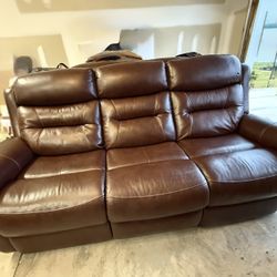 Power Reclining Sofa + Leather Loveseat