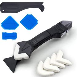 3 in 1 Silicone Caulking Tool Kit，Stainless Steelhead Caulk Remover and Sealant Finishing Tools Grout Scraper，Reuse and Replace 5 Silicone Pads，Caulk 