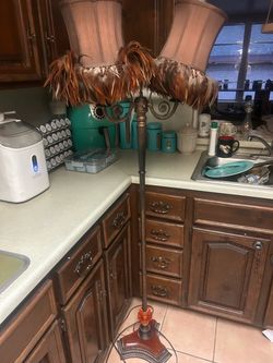 Vintage Floor Lamp With Feather Trim