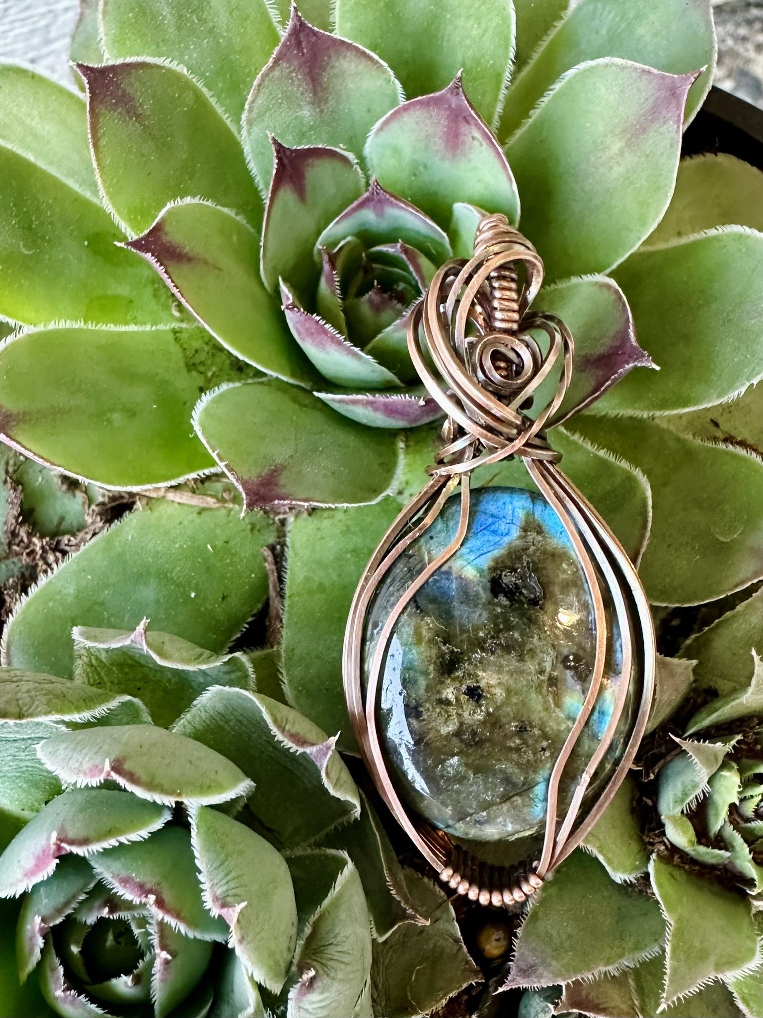 Copper Wire Wrap Labradorite Pendant