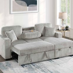 Corduroy Sectional Sleeper Sofa Pull Out Bed With Storage