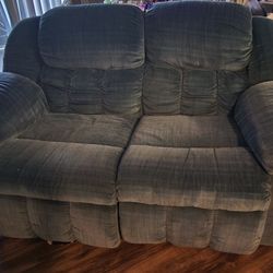 Velvet Blue Lazyboy Recliner Loveseat 
