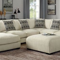 Beige U Shaped Sectional W/ Left Chaise & Ottoman Brand New In  Box 