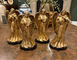 4 Vintage Bombay Company Gold Gilt Musical Angel Figurines