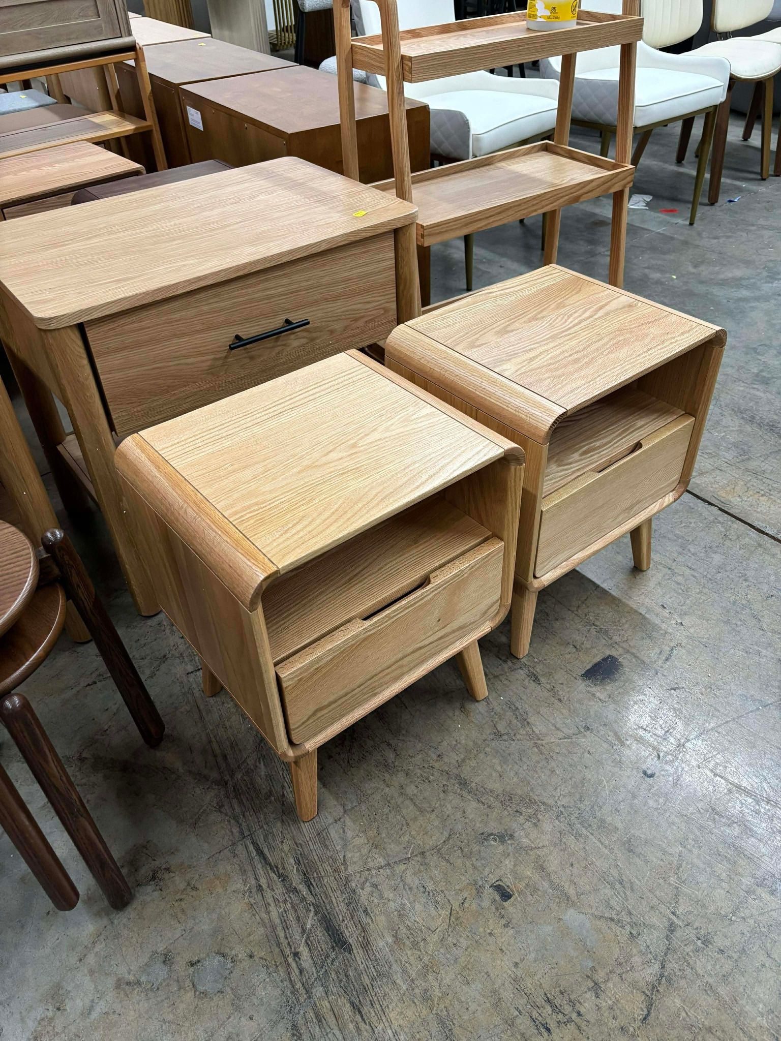 100% Solid Wood Nightstand Set of 2, Small Night Stand with Drawer and Open Shelf, Natural Wood Nightstand