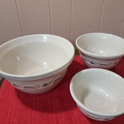 Set of 3 Longaberger Pottery Stoneware Mixing Bowls, Freezer, Micro, Oven, Safe