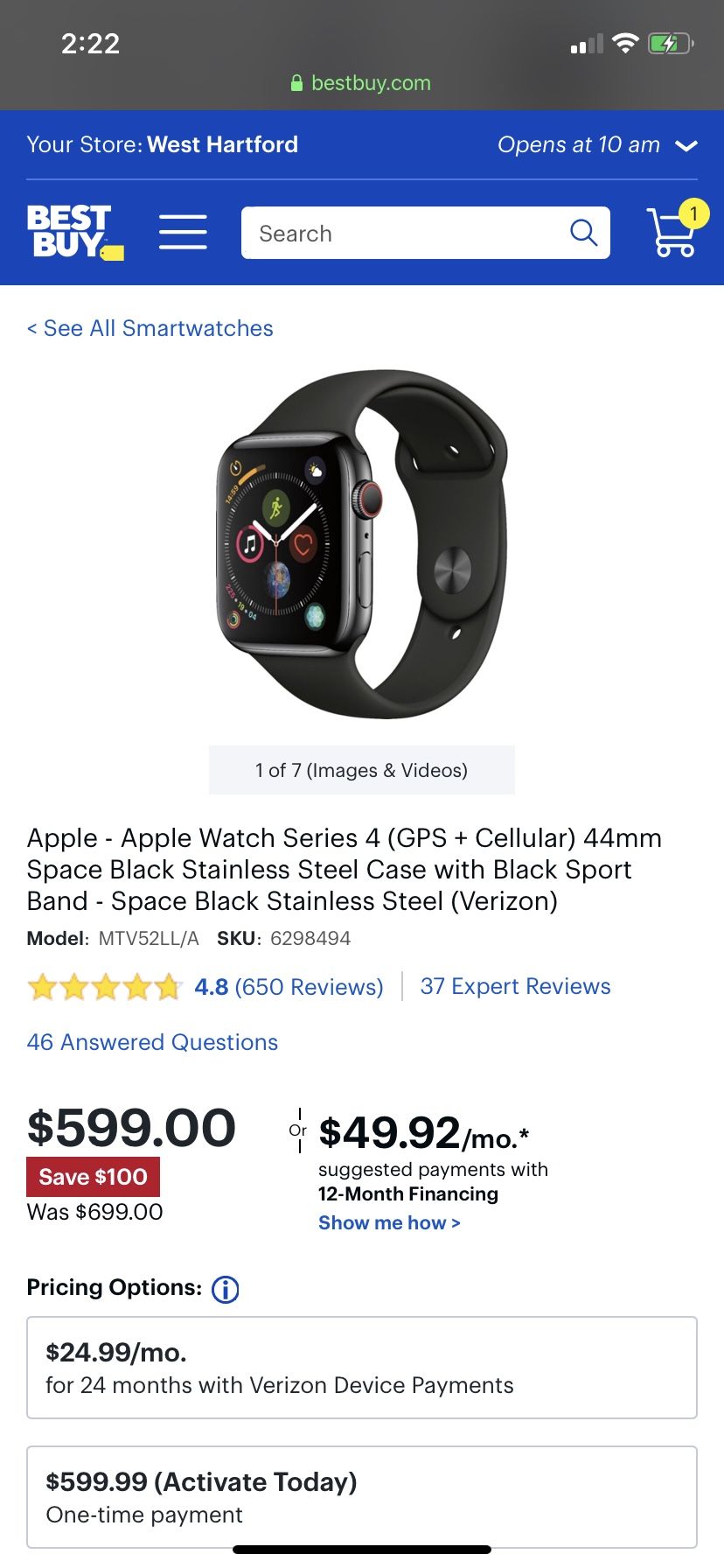 💯BNIB Apple Watch Series 4 44mm black