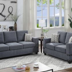 Brand New Gray/Brown/Mushroom Linen Sofa + Loveseat 2PCs Set