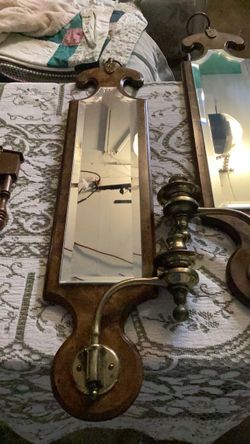 Vintage Italian style wood and brass mirror candle holders rare to find.  29 inc  x 6 1/4 inc