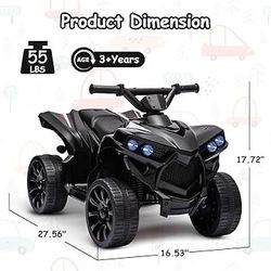 6V Ride on Toy, Kids ATV 4 Wheeler with 1.8MPH Max Speed, Wear-Resistant Wheels, Music & Foot Pedal, Electric Quad Car for Kids Toddlers (Black1)