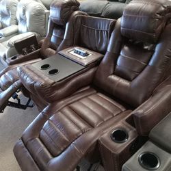 Power Electric Theater Double Reclining Couch
