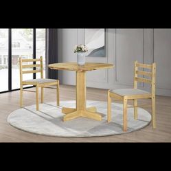 Brand New 3pc Small Drop-Leaf Natural Color Dining Set