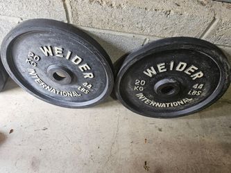 Pair 44lb rubber edge weider Olympic 2" weights