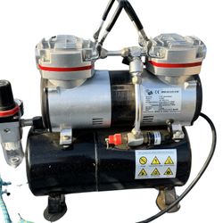 PointZero 1/3 HP Dual Piston Airbrush Compressor, Paint, New Brush, Water Drip